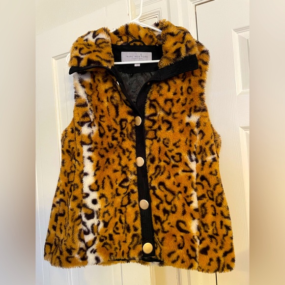 MARC NEW YORK faux fur leopard print vest Sz L - Picture 1 of 8